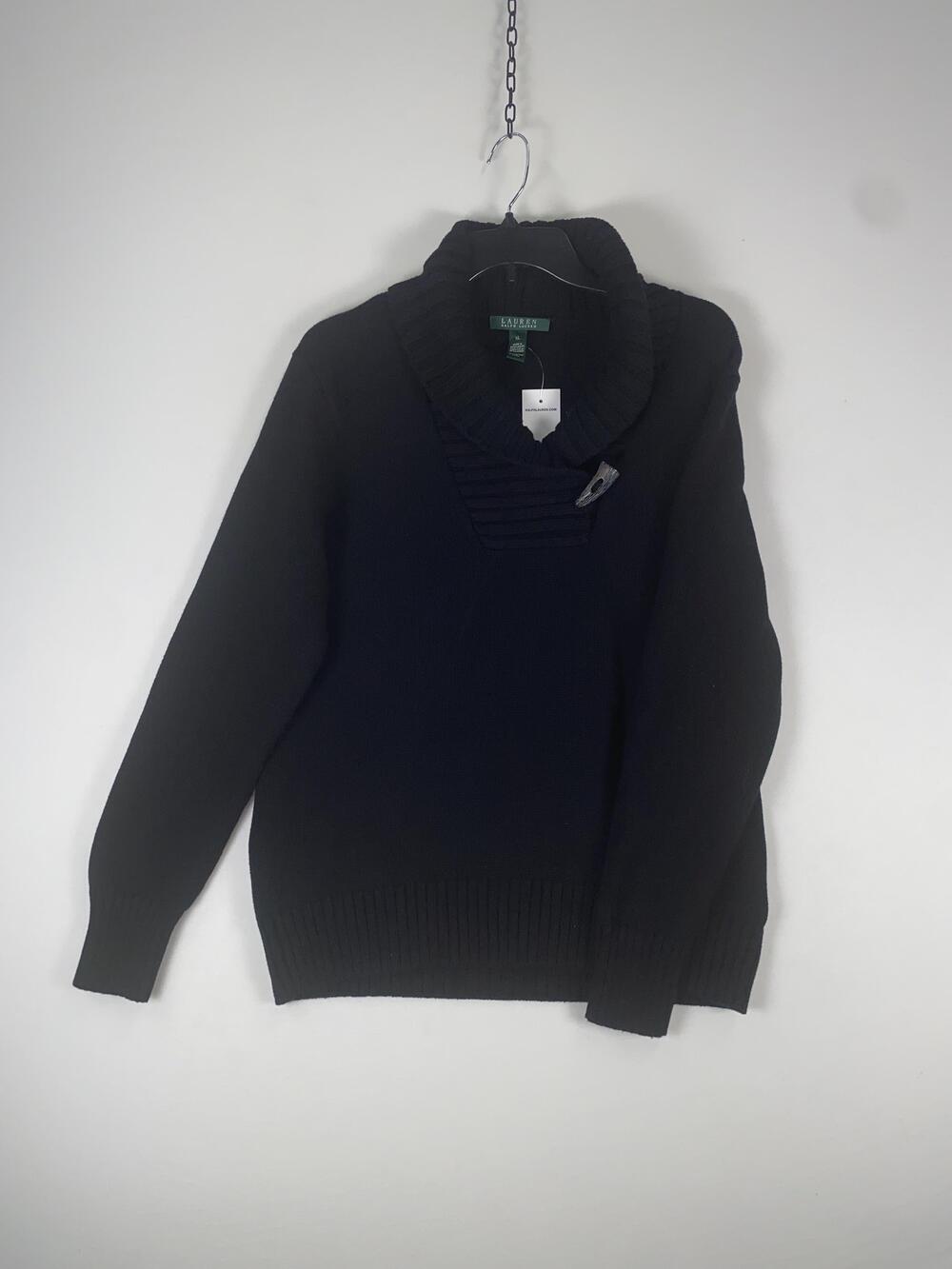 Lauren Ralph Lauren Sweater Womens XL Black Cowl Neck Cotton Knit Pullover NWT